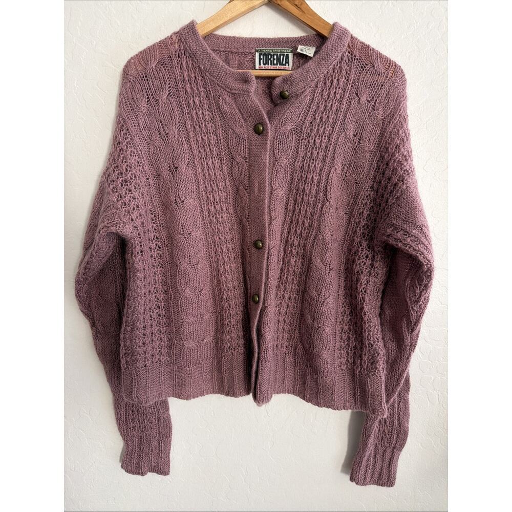 Vintage‎ Forenza 80's 90's Button Up Cable Knit Cardigan Mauve Large Cottagecore